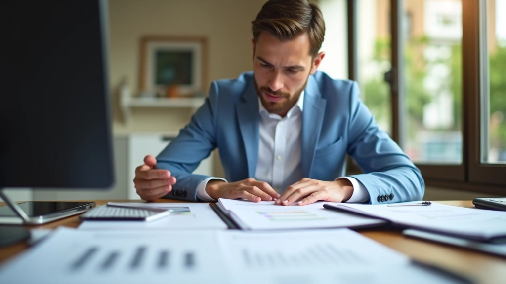 Expert en analyse financière étudiant les documents du bilan annuel