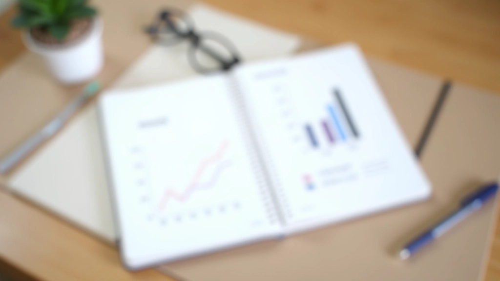 Carnet de notes ouvert avec des graphiques de progression financière et un stylo