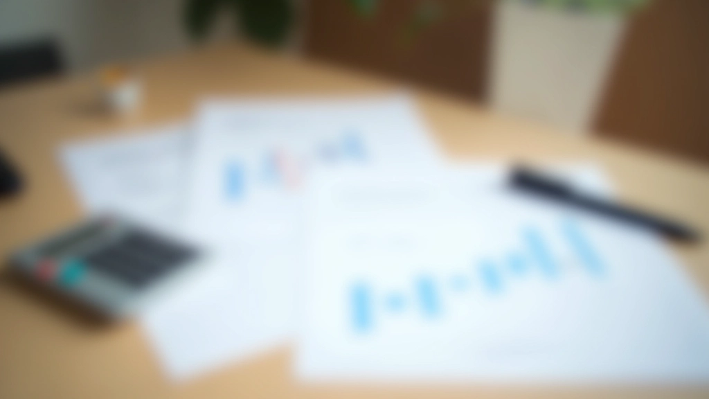 Bureau moderne avec relevés bancaires, calculatrice et documents financiers organisés, éclairage naturel