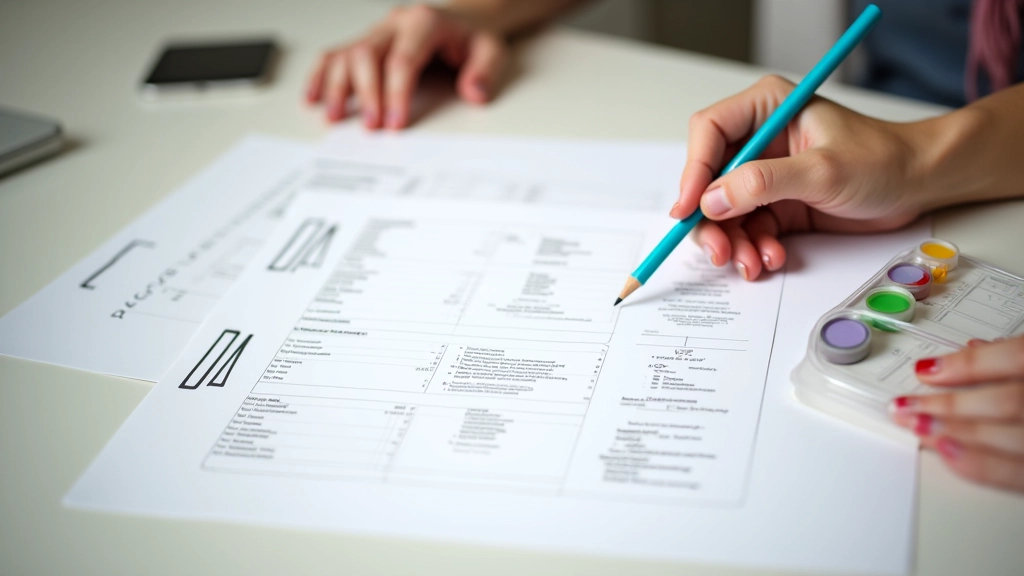 Tableau de catégorisation budgétaire manuscrite avec stylo coloré, feuille blanche organisée par sections